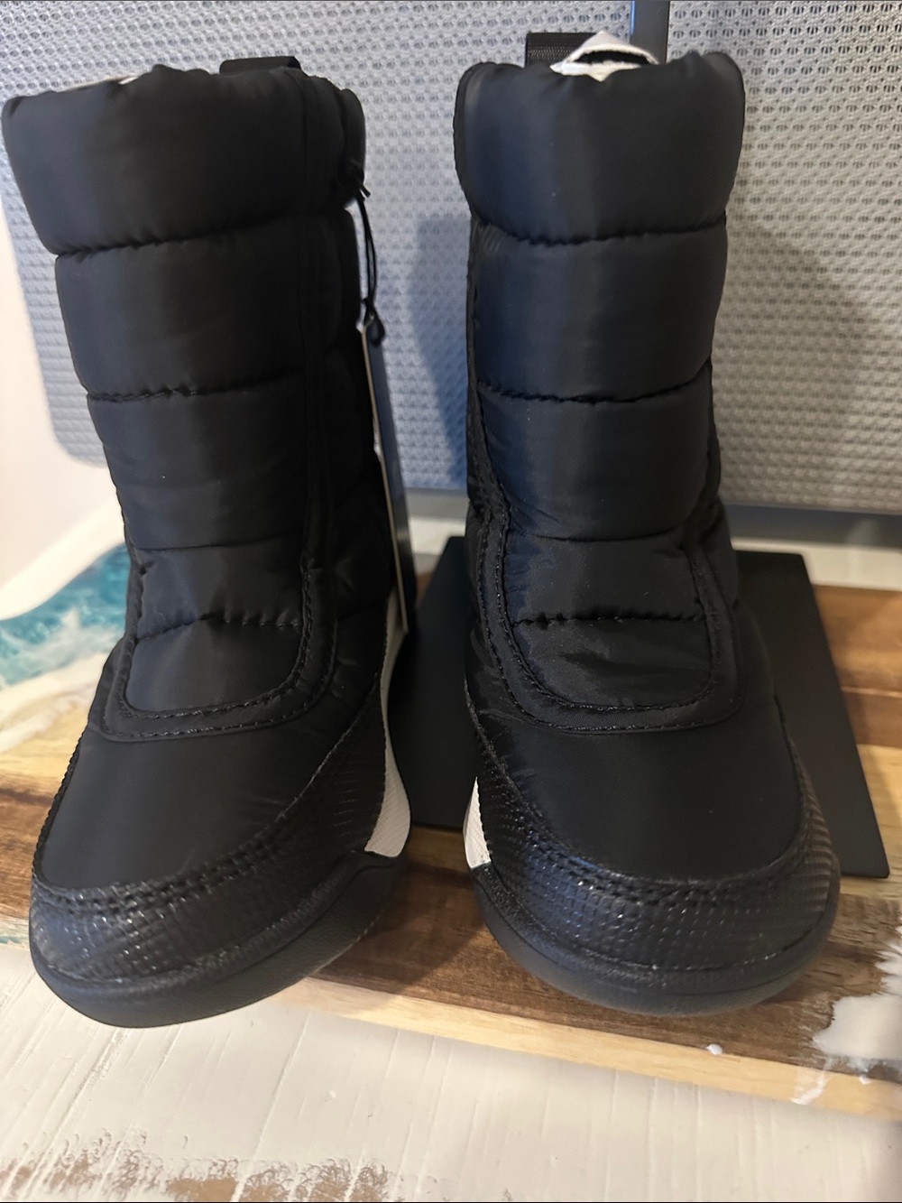 Sorel Black Quilted kids Winter Boots with White Sole Accent